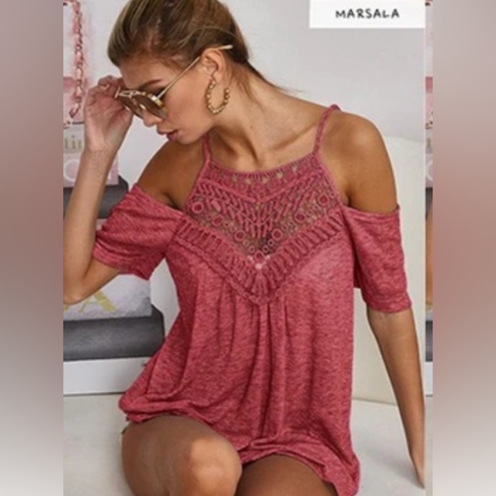 BiBi Women's Cold Shoulder Crochet Lace Tank Tops NWT